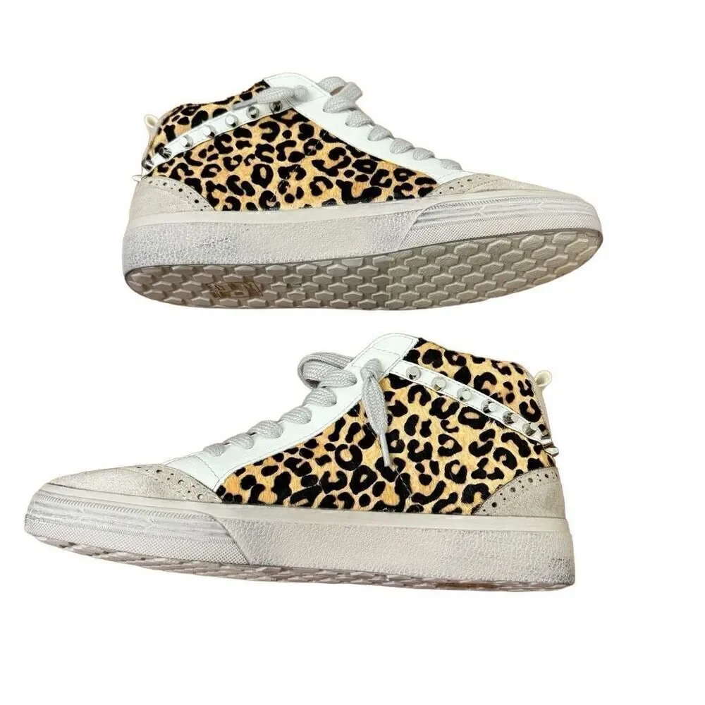 ShuShop Paulina Mid Top Sneakers Leopard Burgundy Star Studded NEW Size 9